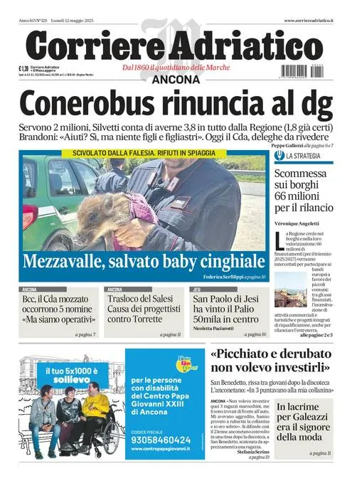 Prima-pagina-corriere adriatico-edizione-di-oggi-12-05-2025